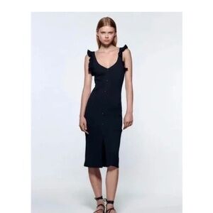 Zara Black Dress-tank with delicate ruffle tank